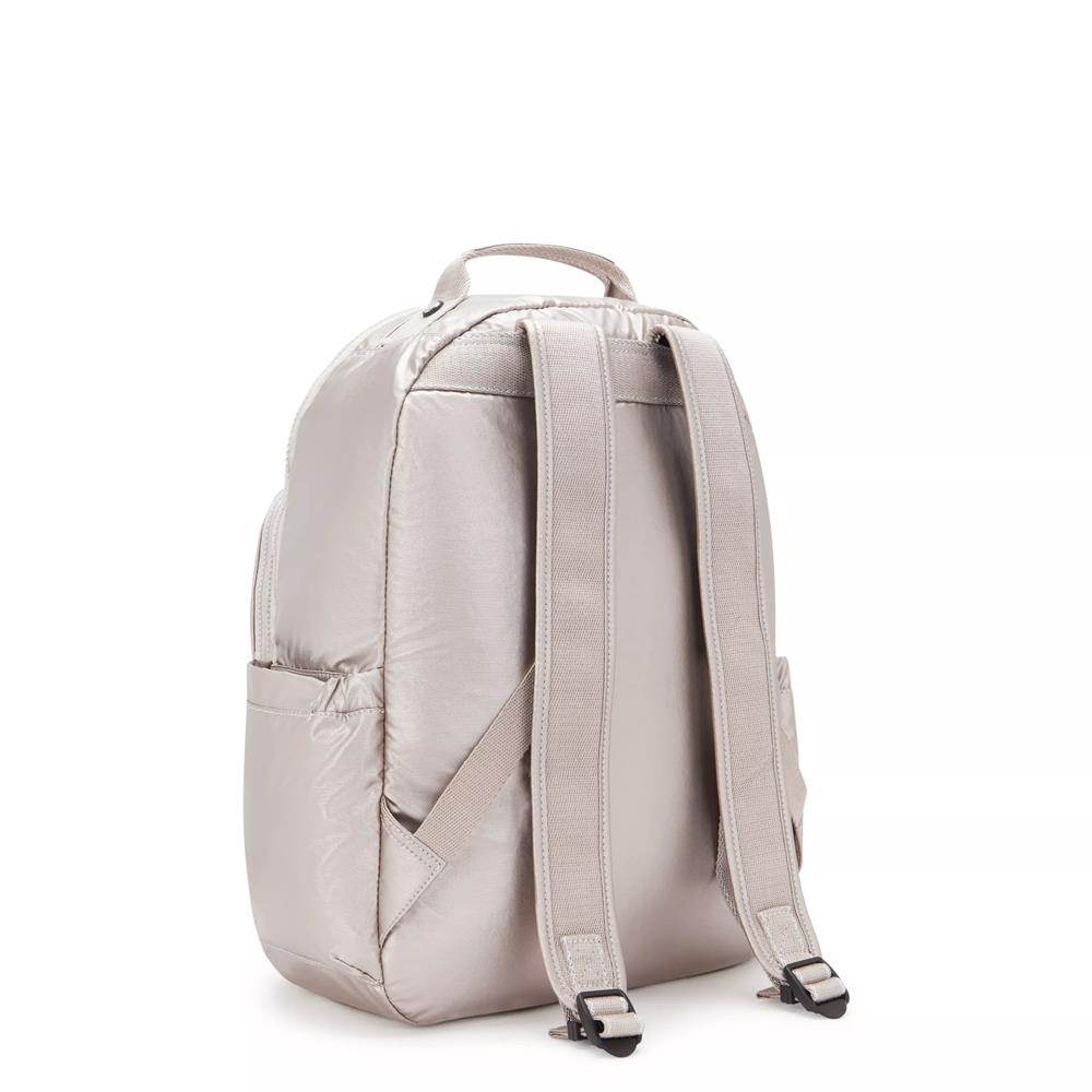 Kipling SEOUL L, Großer Schulrucksack mit 15-Zoll-Laptopfach, 27L, Metallic Glow (beige)