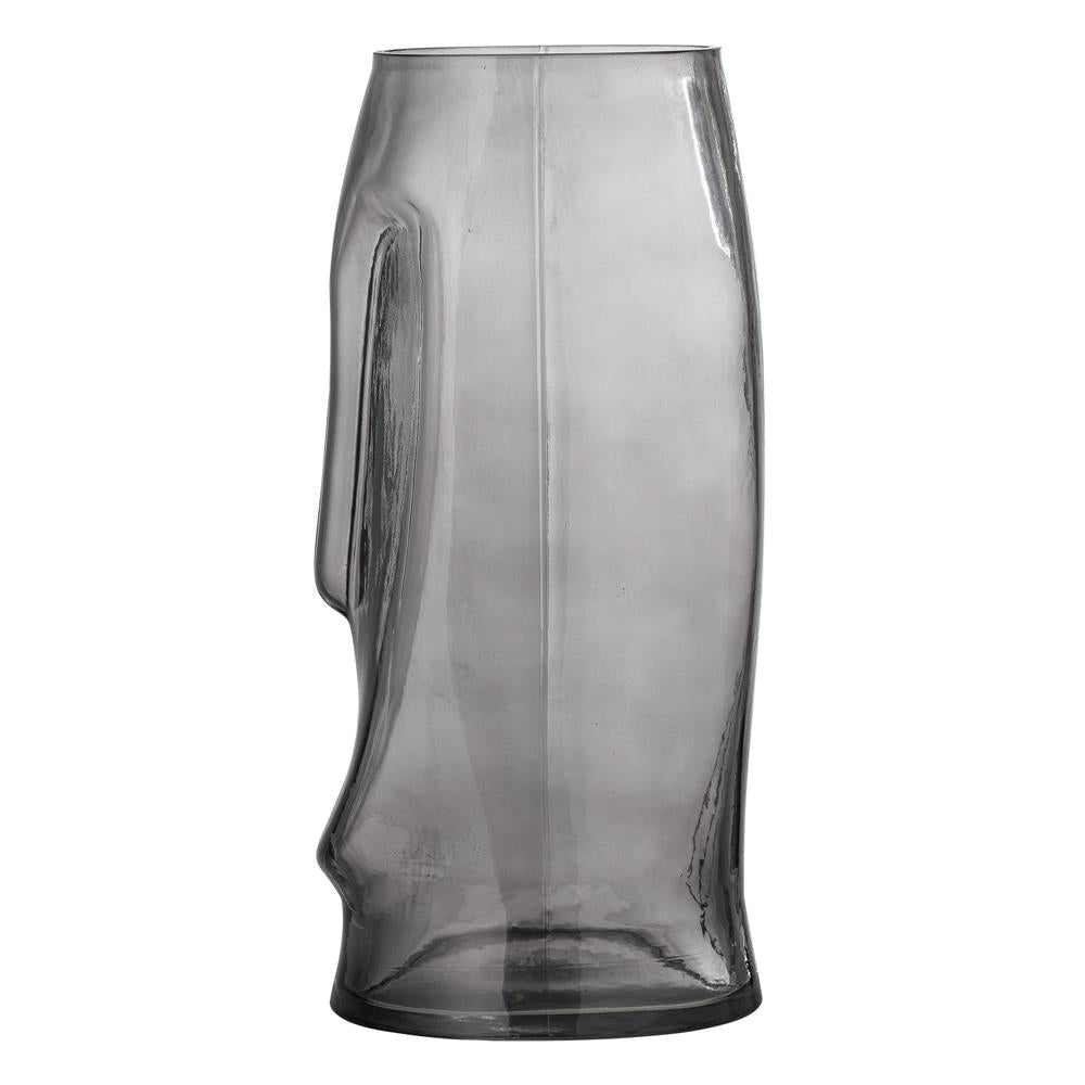 Bloomingville Ditta Vase, grauem Glas, 14,5x30 cm, mit Gesichts-Motiv
