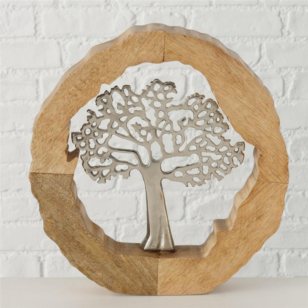 BOLTZE Dekoaufsteller Tree, Holzscheiben-Optik mit Aluminium-Baum in Silber