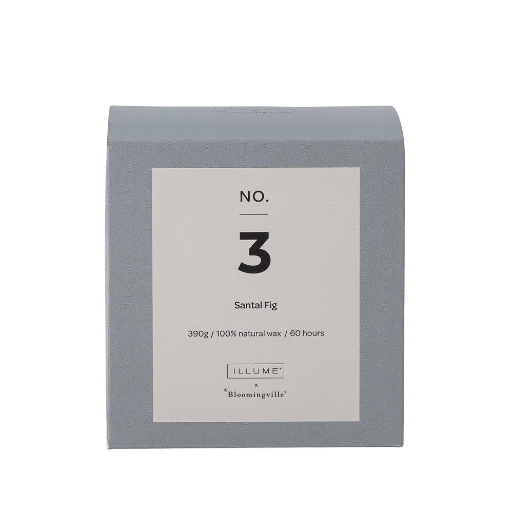 Bloomingville NO. 3 - Santal Fig Duftkerze, Blue, Natürliches Wachs, 390G - 60 Hour - Gift Box - D10xH10,5 cm