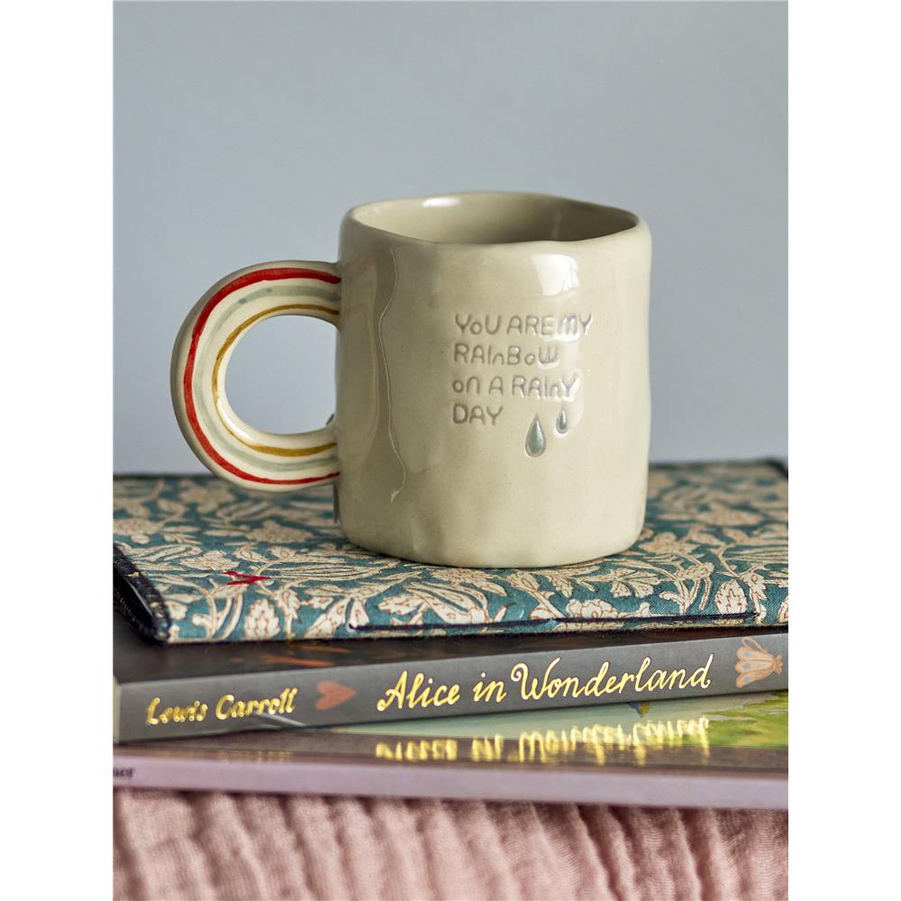 Bloomingville MINI Cloudy Tasse, Regenbogen als Griff, Steingut, Kindertasse, dänisches Design
