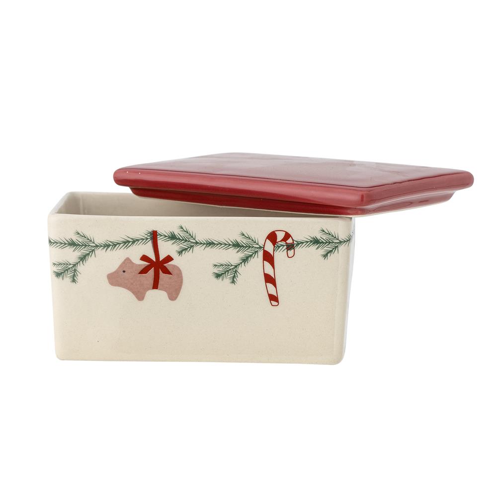 Bloomingville Yule Weihnachts Butterdose, Steingut 250 ml mit Deckel