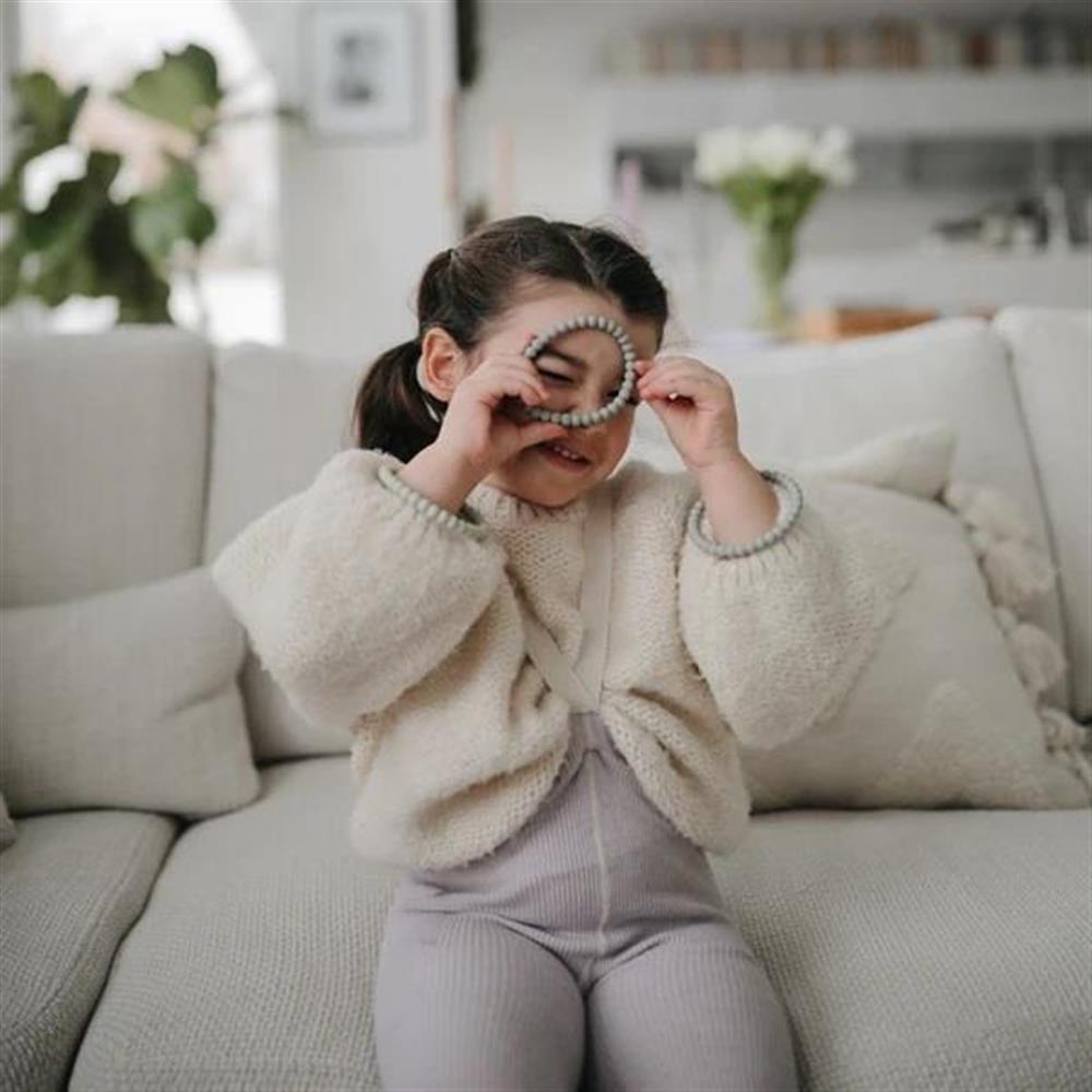 Mushie Beißring Perlen 3er Set, Green Tea/Cool Gray/Sea Salt, Armband aus Silikon, BPA-frei