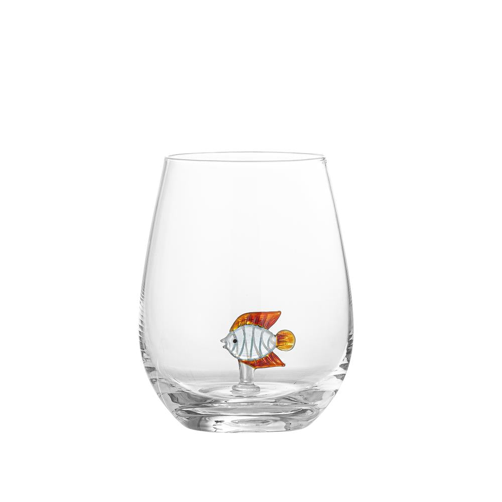 Bloomingville Misa Trinkglas, 560 ml, aus Glas mit Fischfigur im Inneren