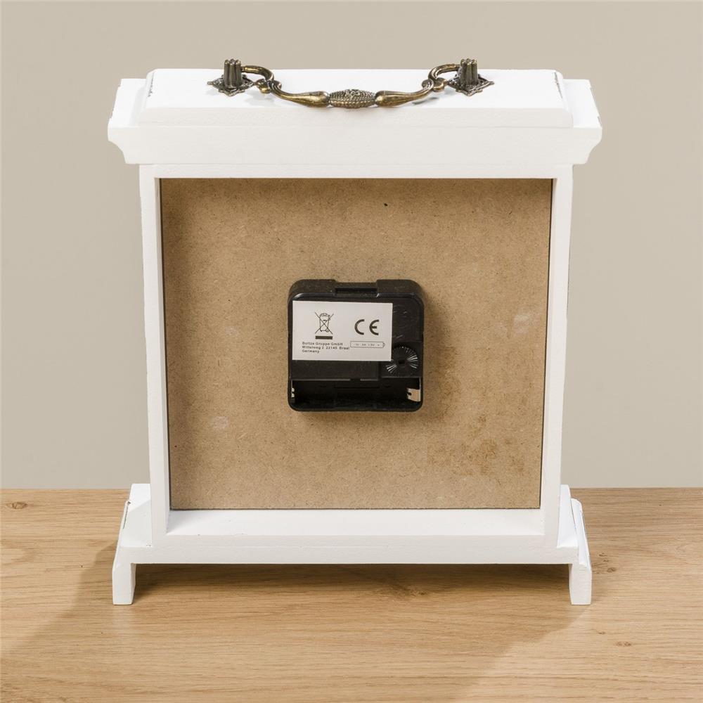 BOLTZE Tischuhr Betty in Weiß, analog, 24cm, aus MDF und Glas