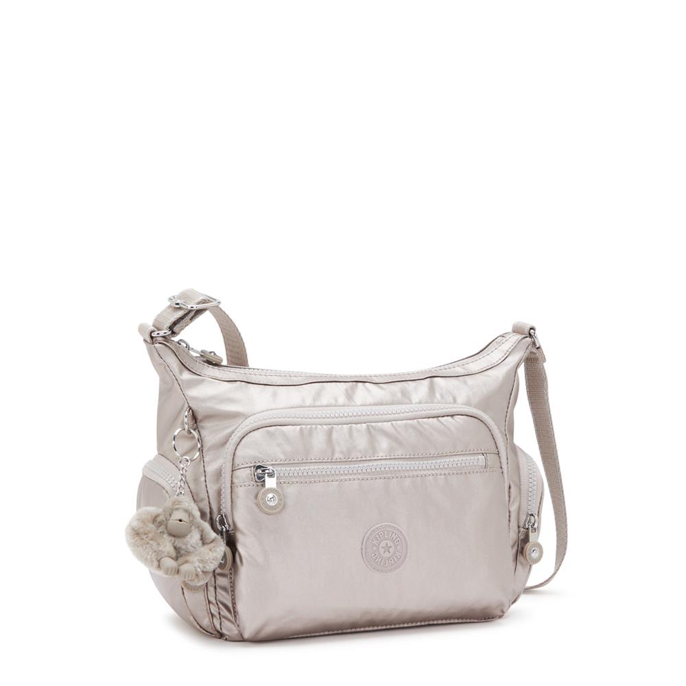 Kipling GABBIE S, Kleine Umhängetasche, Metallic Glow (beige), Schultertasche mit vielen Fächern