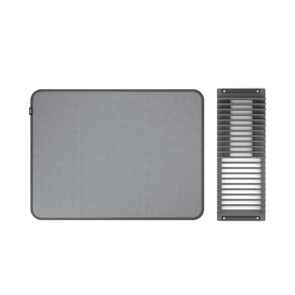 Umbra Udry Geschirr Abtropfgestell und Mikrofaser Abtropfmatte, Faltbar, Platzsparend, 61 x 45 cm, in Anthrazit