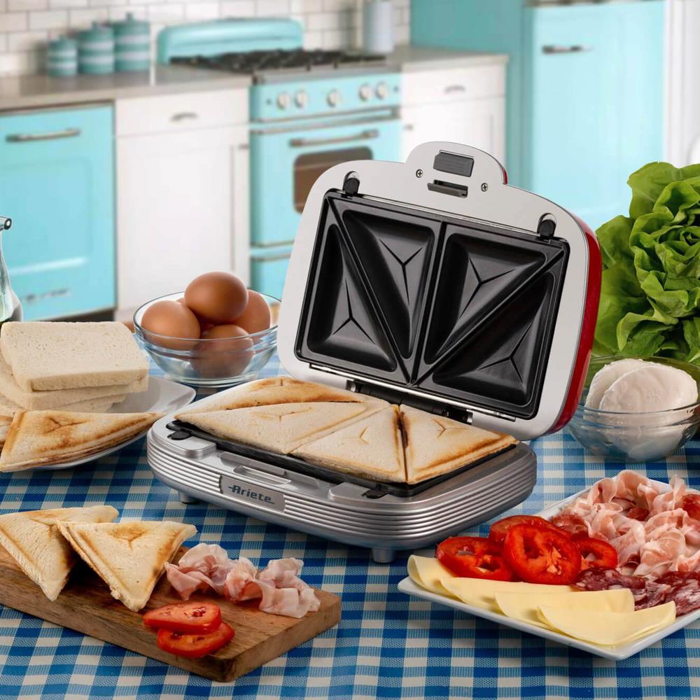 Ariete Party Time 3in1 Snack Maker, Rot, Donuts, Sandwiches, Cookies, Retro-Design, 50er Jahre-Stil