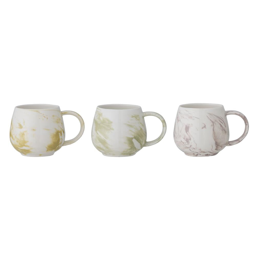 Bloomingville Palma Tassen in Grün 3er Set, 300ml, aus Steingut im dänischen Design