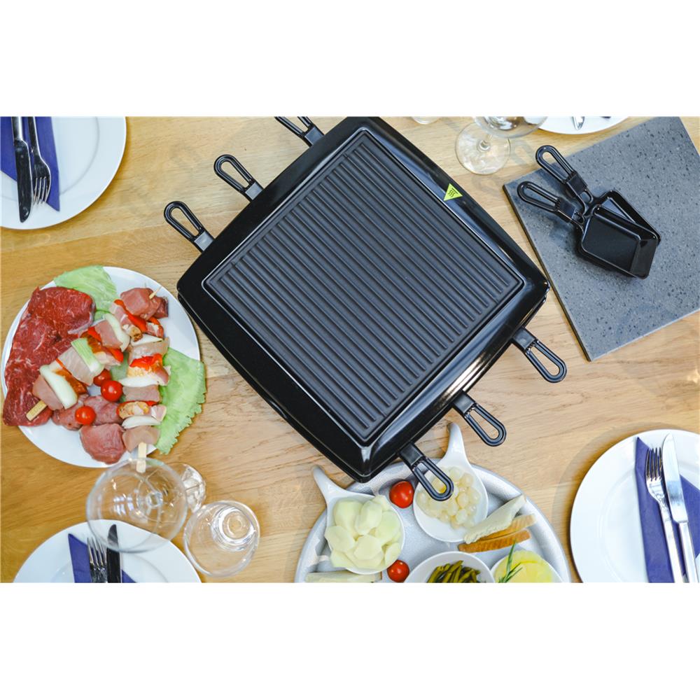 Steba Raclette RC 3 PLUS mit Naturstein & Stahlgussplatte – 8 Pfännchen, 1450 W, Made in Germany