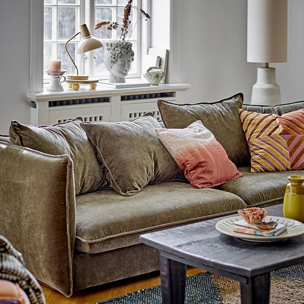 Bloomingville Heikki Servierplatte – grüne Steingutplatte, handbemalt, 35 cm