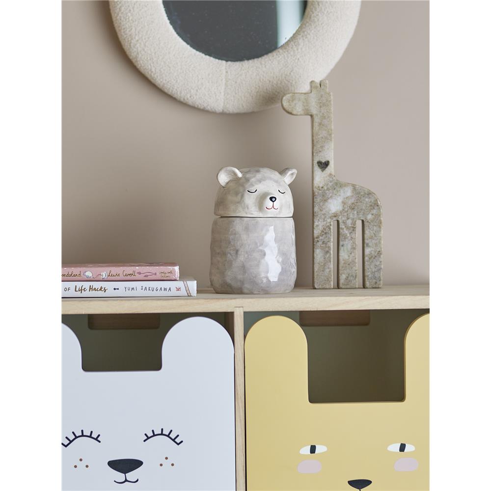 Bloomingville MINI Puk Gefäß mit Deckel, Bär, Grau, Steingut