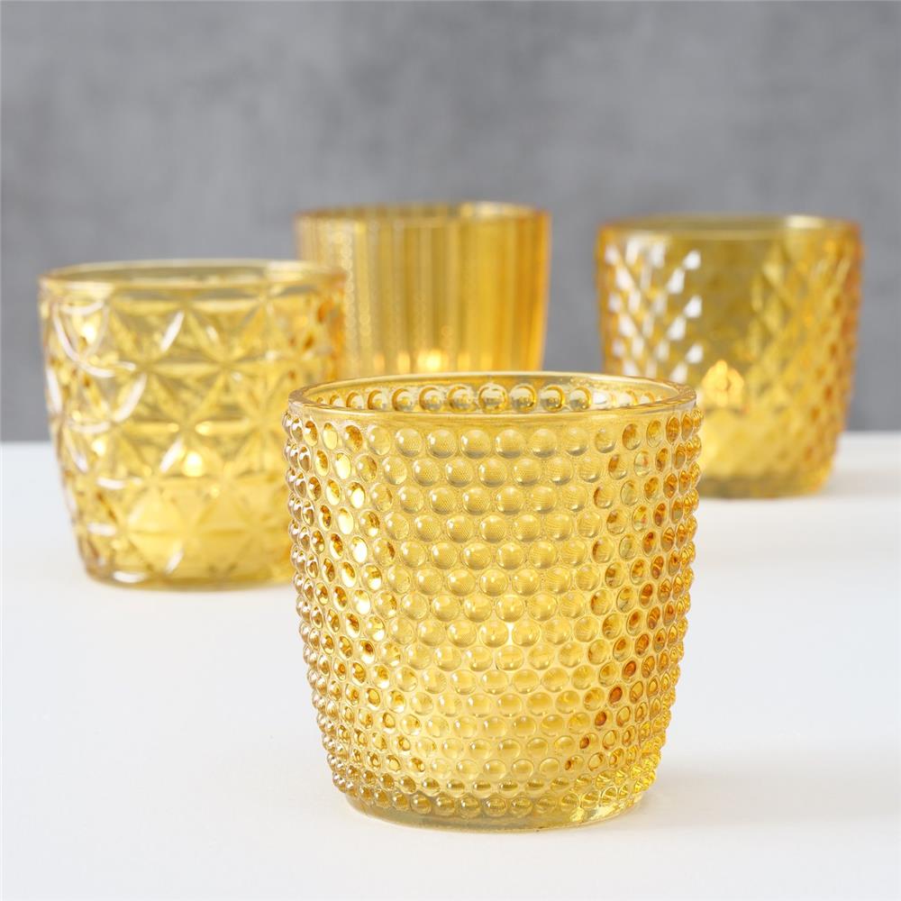 BOLTZE Windlicht Marilu 4er Set Gelb Glas Kerzenhalter Teelichthalter Skandinavisch Design