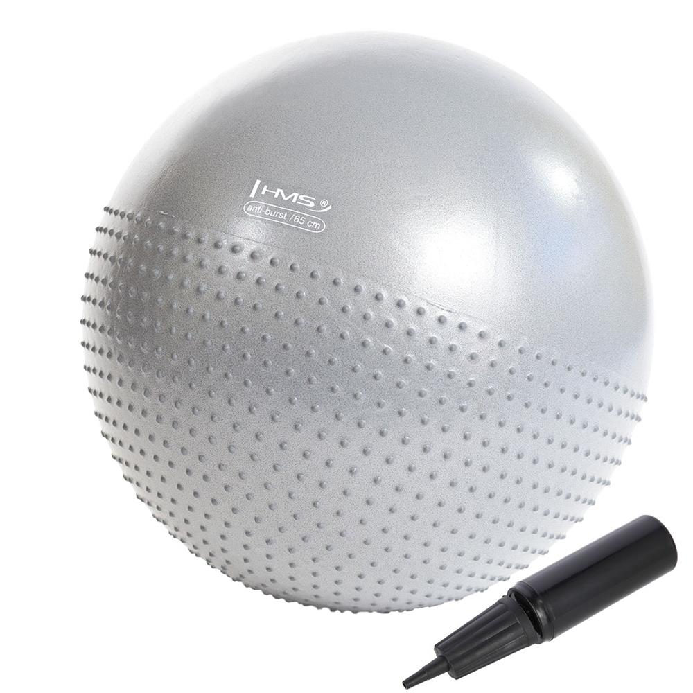 Gymnastikball 65 cm Hellgrau mit Massage-Noppen und Luftpumpe | HMS YB03N