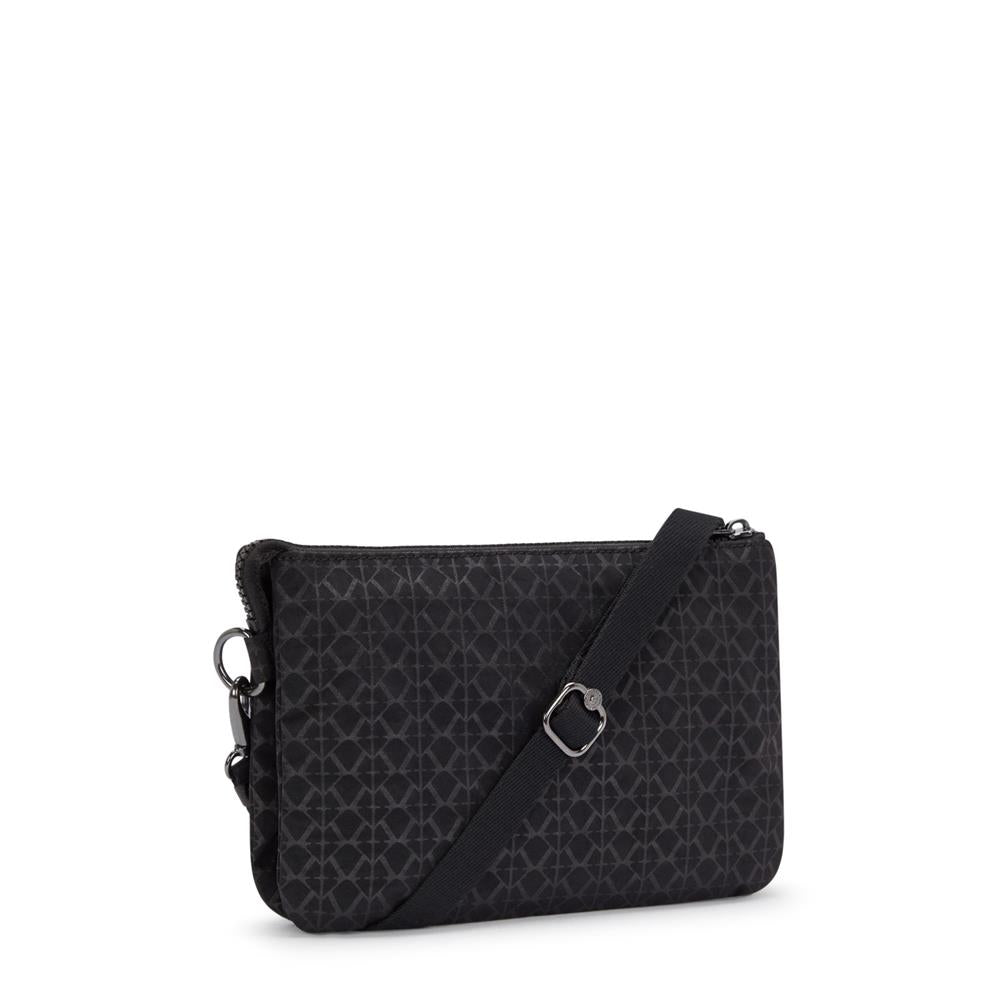 Kipling RIRI, Kleine Umhängetasche, Signature Emb (schwarz), Schultertasche, Crossbody