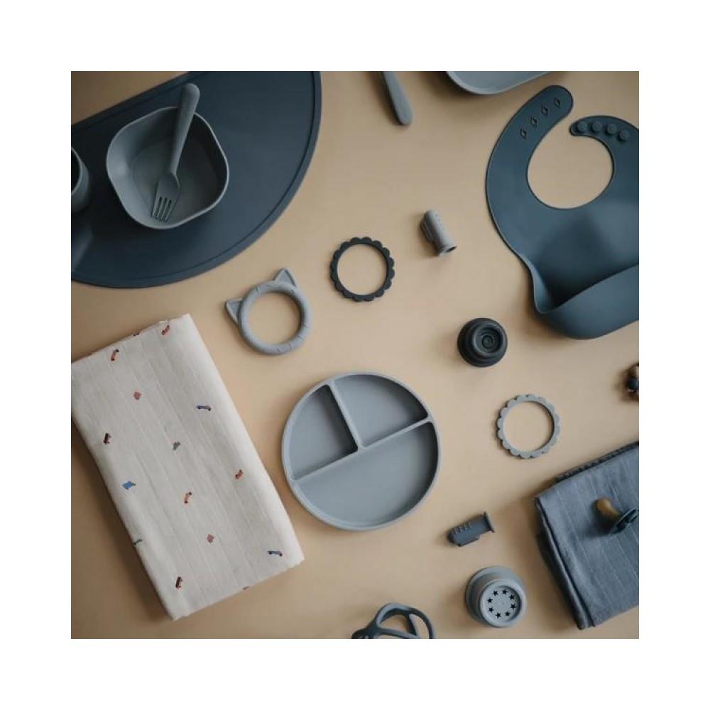 Mushie Silikon-Lätzchen, Tradewinds, mit Auffangschale, BPA-frei