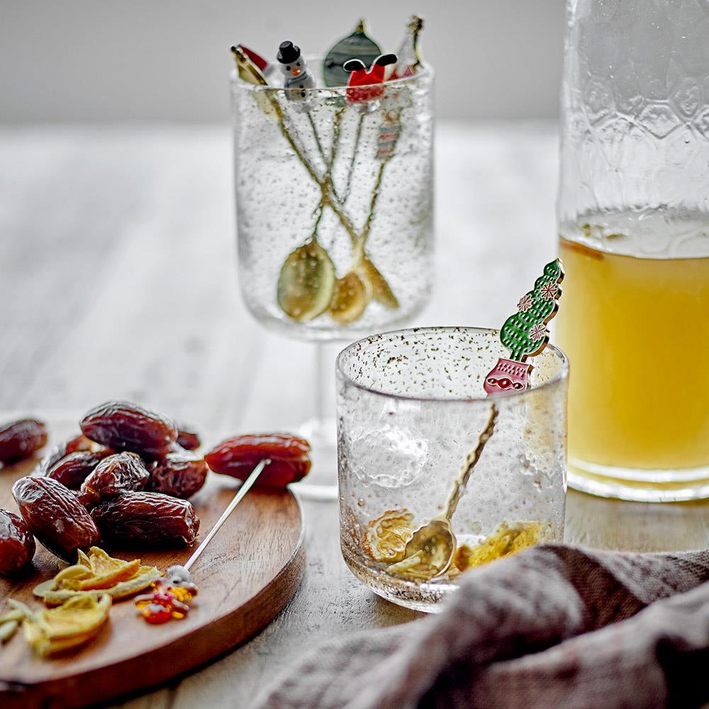 Bloomingville Feliz Cocktailgabeln 4er-Set – Handgefertigte Weihnachtsgabeln mit Glasfigur