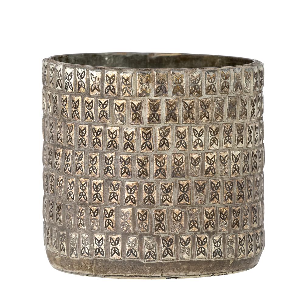 Bloomingville Federika Teelichthalter – Gold, aus recyceltem Glas mit Musterprägung