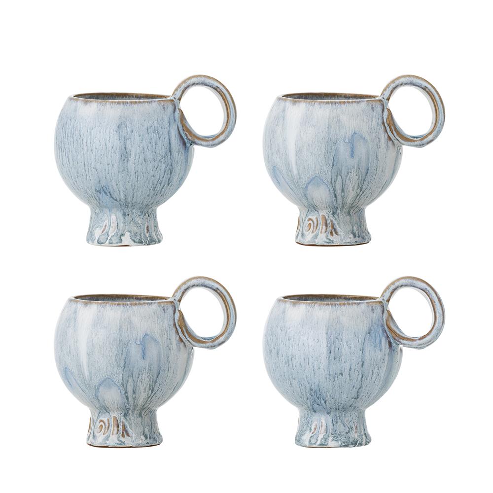 Bloomingville Avonlea Tasse blau 250 ml aus Steingut – 4er Set Kaffeetassen für Küche