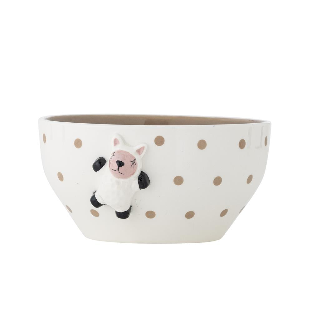 Bloomingville MINI Dolly Schale mit Schaffigur verziert, Steingut, Kinderschüssel, dänisches Design
