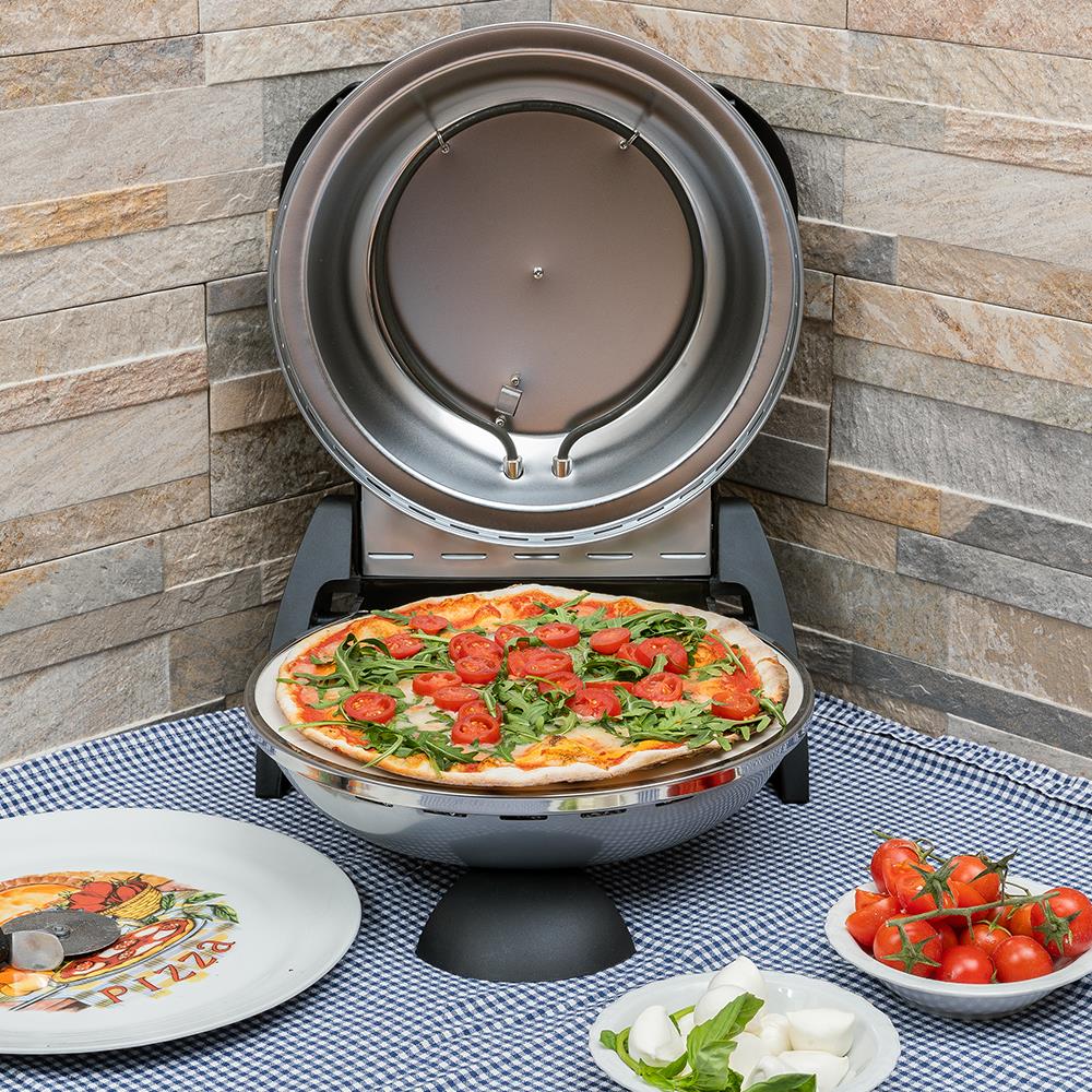 G3Ferrari elektrischer Pizzaofen Delizia Pizzamaker 1200 W für Pizza Ø 31cm silber Pizzamaker mit feuerfestem Naturstein