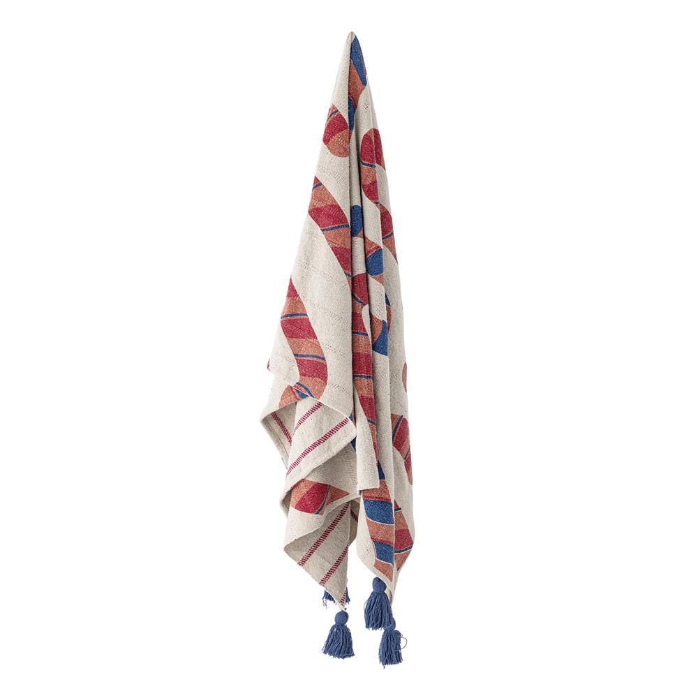 Bloomingville Candice Decke bunt aus recycelter Baumwolle Wohndecke mit Quasten 160x130 cm