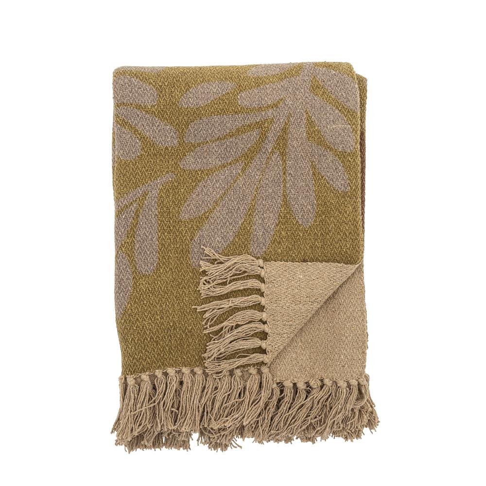 Bloomingville Lark Tagesdecke in Gelb, 160x130cm, aus recycelter Baumwolle, mit Fransen