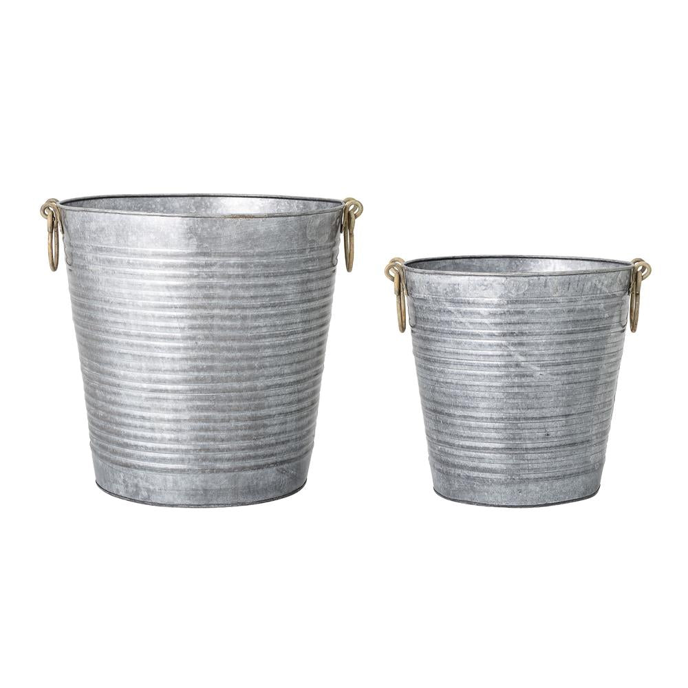 Bloomingville Evar Blumentopf in Grau 2er Set, aus verzinktem Eisen