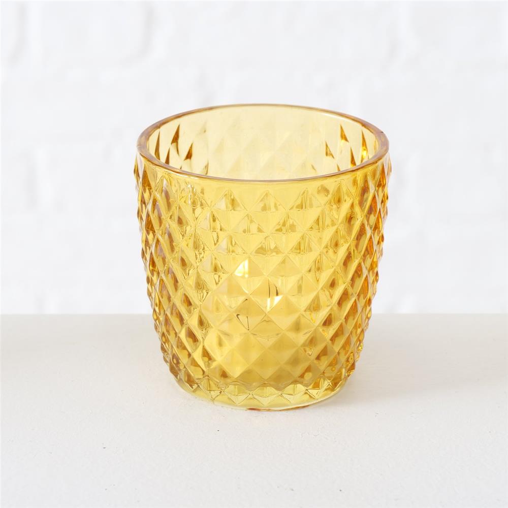 BOLTZE Windlicht Marilu 4er Set Gelb Glas Kerzenhalter Teelichthalter Skandinavisch Design
