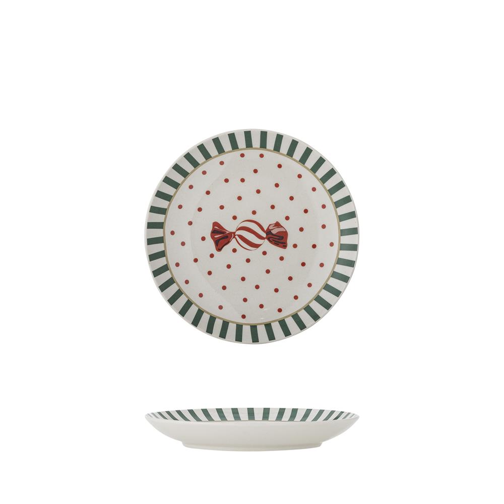 Bloomingville Yule Weihnachtsteller, Bunt, Steingut 16 cm mit Karamellmotiv