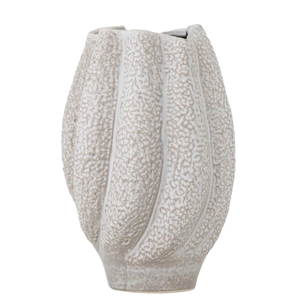 Bloomingville Cove Vase – Weiße Steingutvase mit Struktur und Wirbelform, 28 cm Höhe