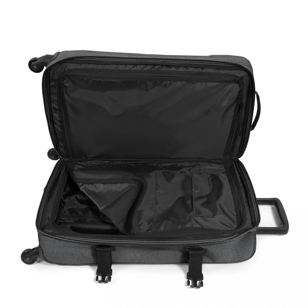 Eastpak TRANS4 M, Reisetrolley, Black Denim (grau), 68L, Rollkoffer mit 4 Rädern und TSA-Schloss