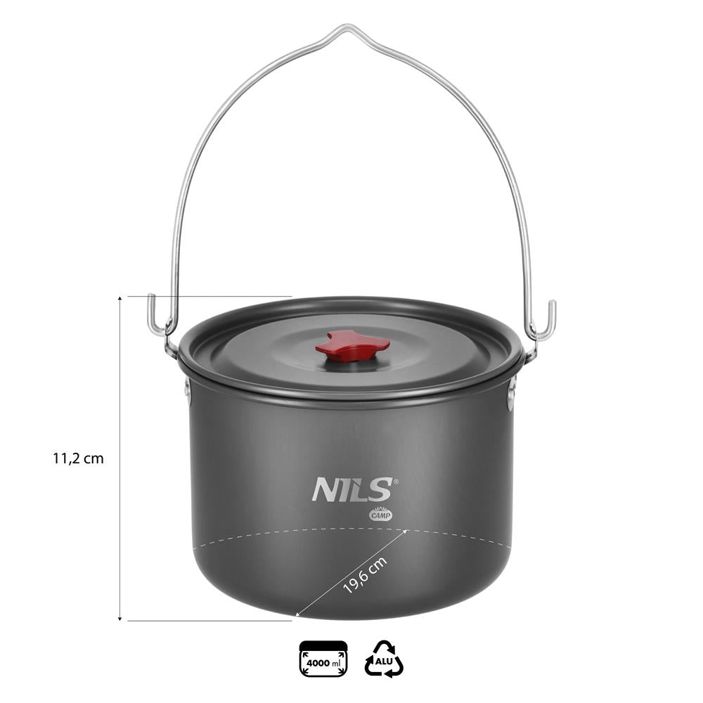 NILS CAMP Camping Kochtopf 4L mit Deckel - großer Outdoor Topf für Camping, Trekking & Gruppen