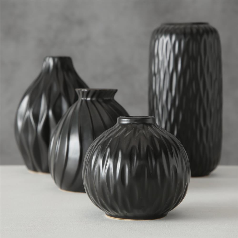 BOLTZE Vase Zalina 4er Set Schwarz Keramik Blumenvasen Dekovasen Skandinavisches Design