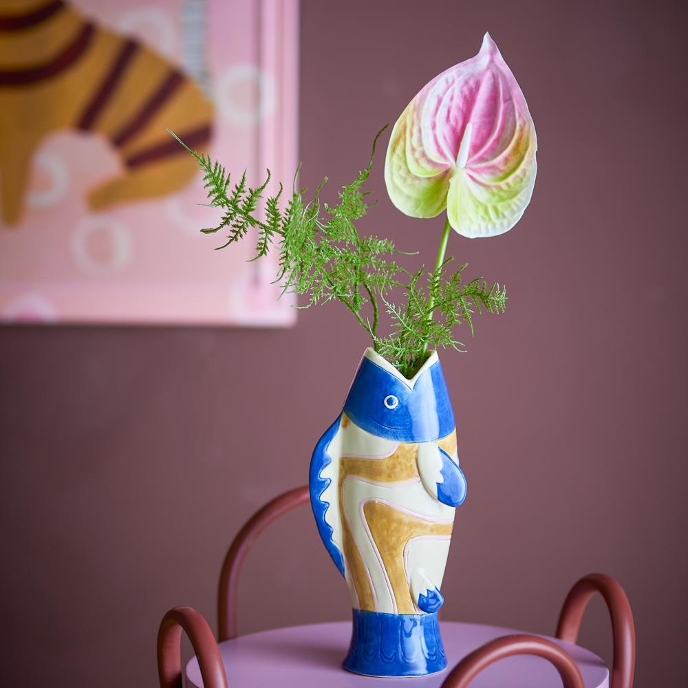 Bloomingville Irving Vase Bunt Steingut Deko-Vase 22cm in Fisch-Form
