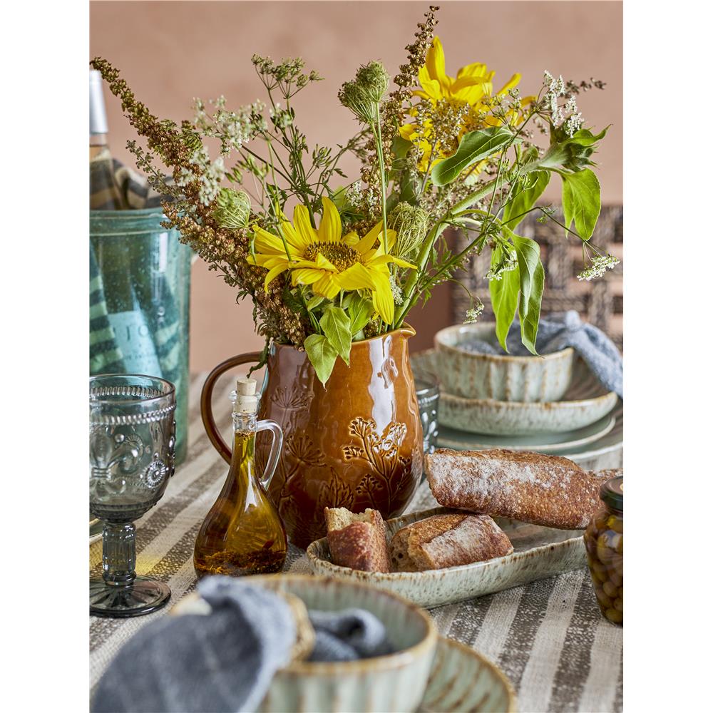 Bloomingville Bence Krug in Orange 1,4L aus Steingut mit Blüten- und Blattmuster