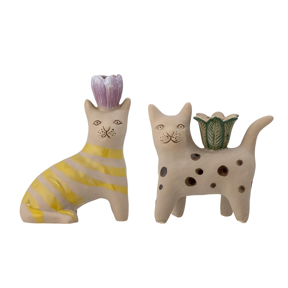 Bloomingville Mamie Kerzenhalter 2er Set – handbemaltes Steingut, warmes Braun