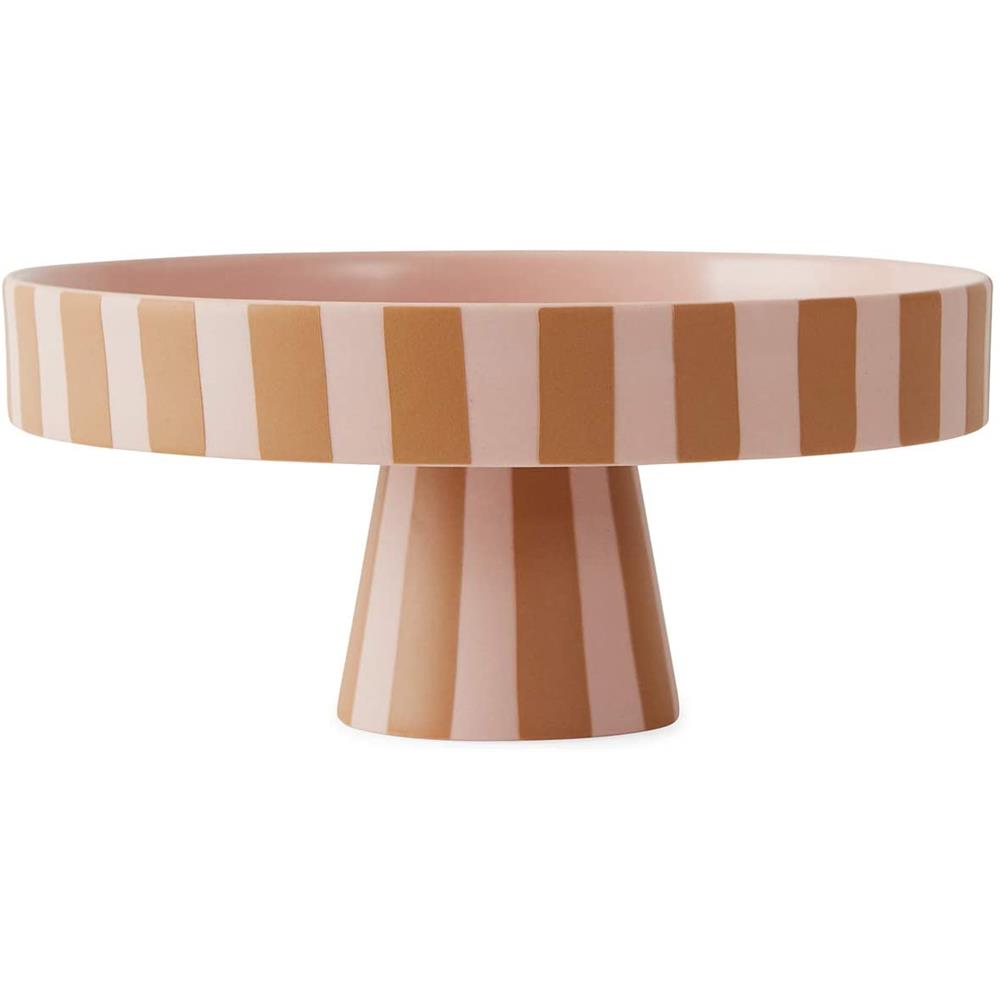 OYOY Toppu Tablett - 20x9 cm, Caramel/Rosa gestreift - als Tortenständer, Tortenplatte, Obstschale