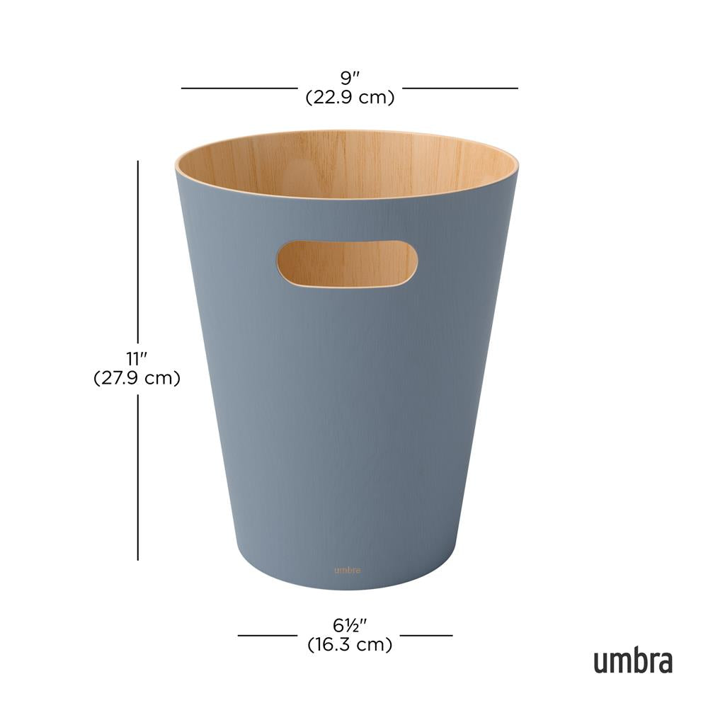 Umbra Woodrow Abfalleimer, Schieferblau/Holz, 7,5 Liter, Zweifarbiger Papierkorb