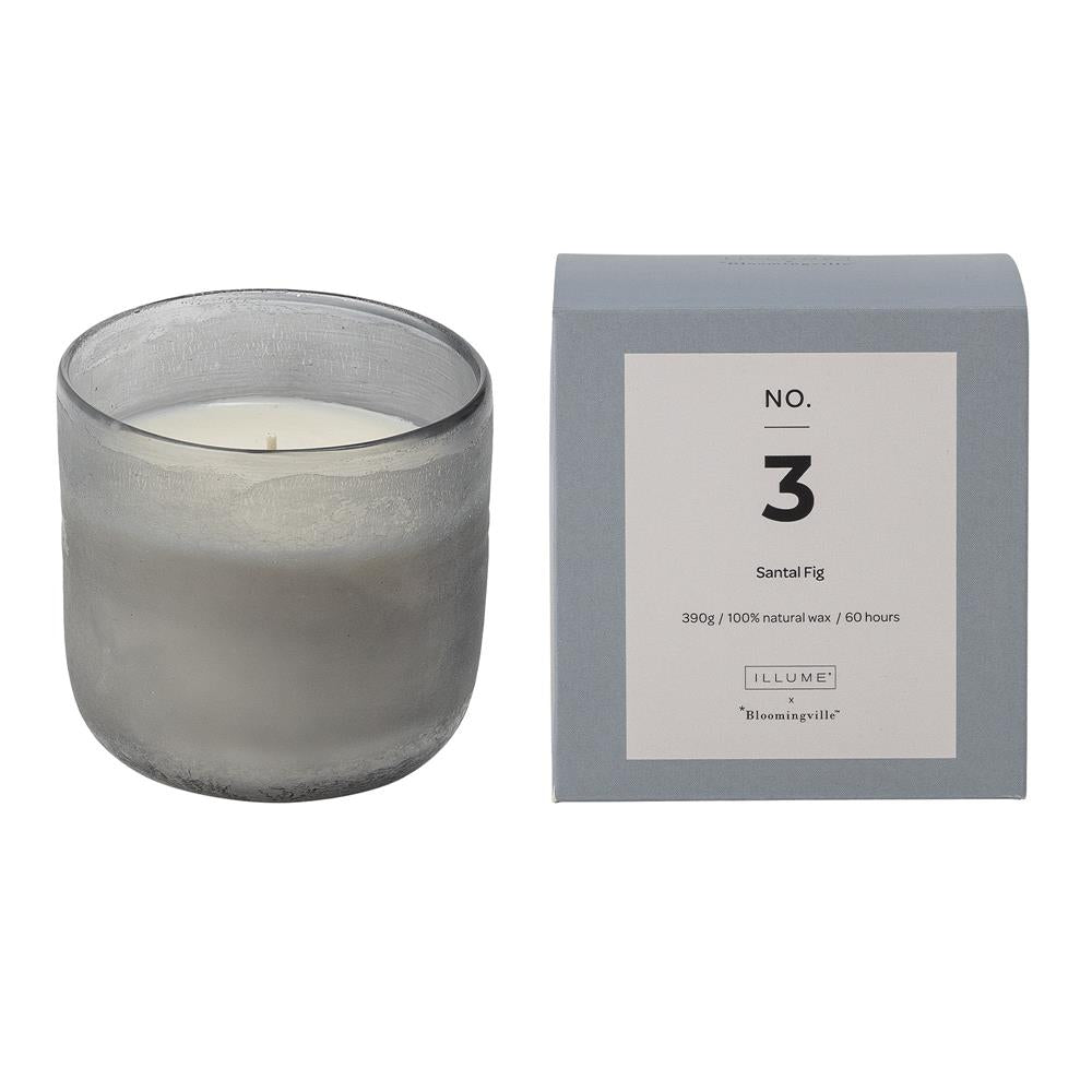 Bloomingville NO. 3 - Santal Fig Duftkerze, Blue, Natürliches Wachs, 390G - 60 Hour - Gift Box - D10xH10,5 cm