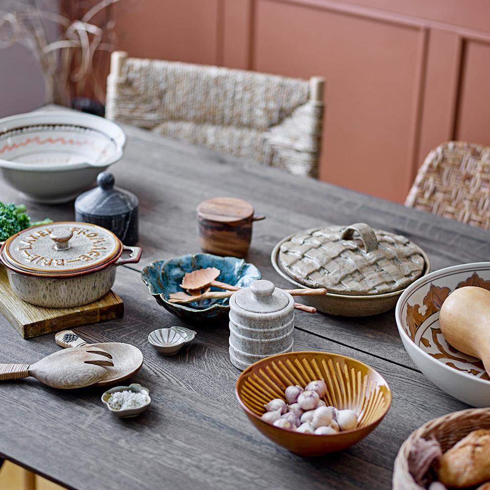 Bloomingville Heikki Schale – braune Steingutschale mit geprägtem Muster, Ø 19 cm