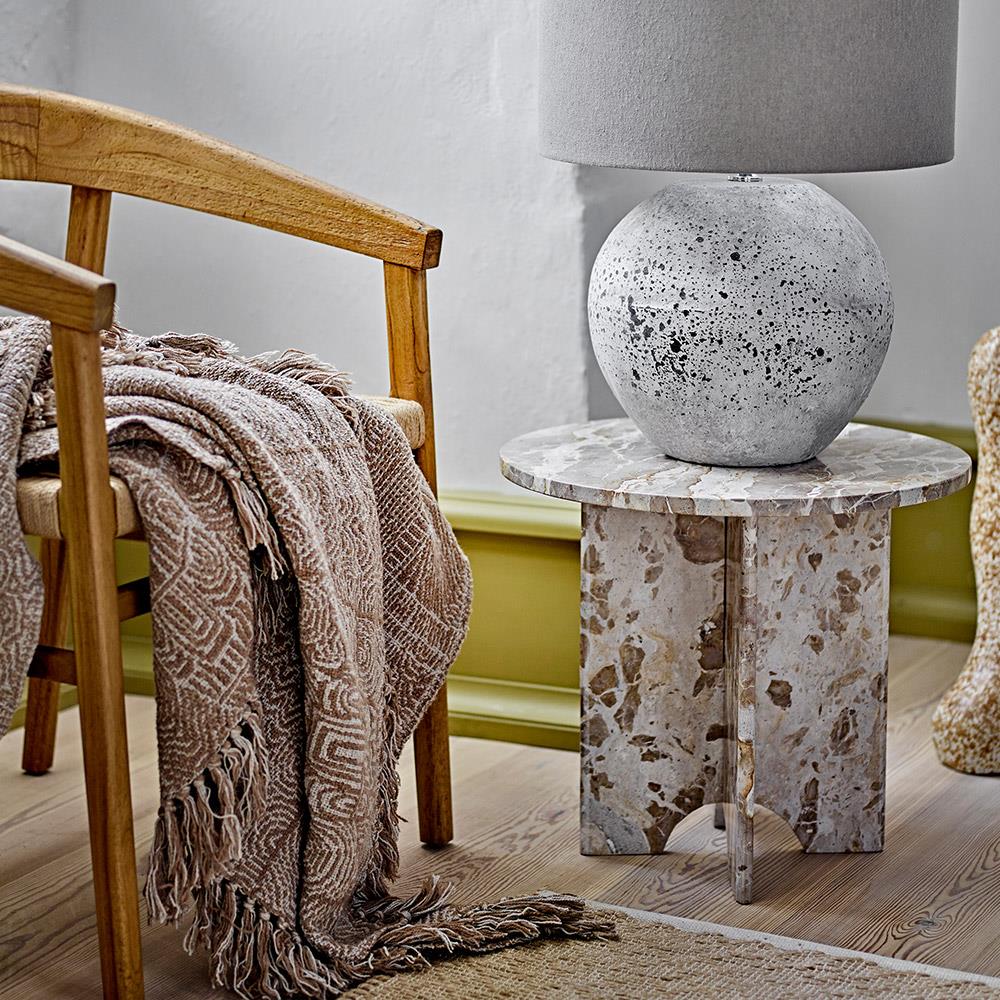 Bloomingville Bresso Decke, Braun, recycelte Baumwolle, 160x130 cm, gewebt, mit Fransen