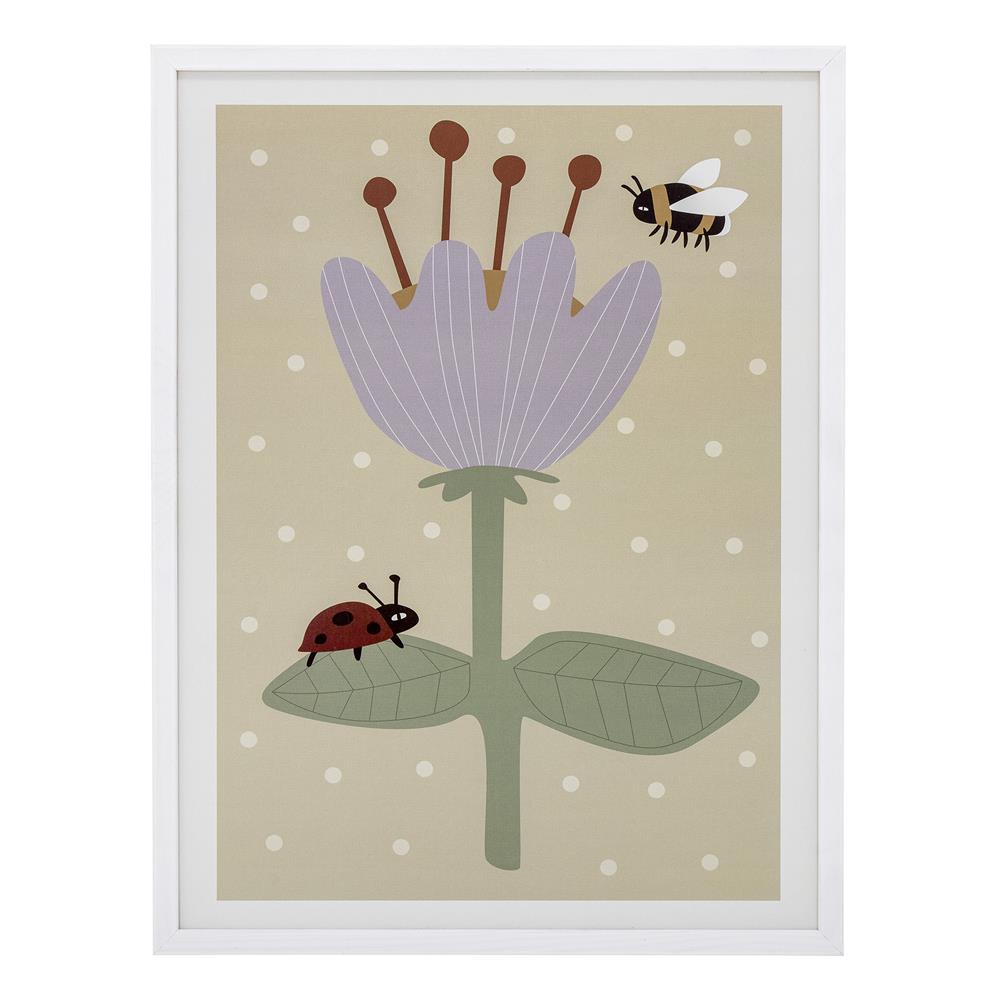 Bloomingville MINI Numa Illustration mit Rahmen, Wandbild Blume, Kinderzimmerdekoration