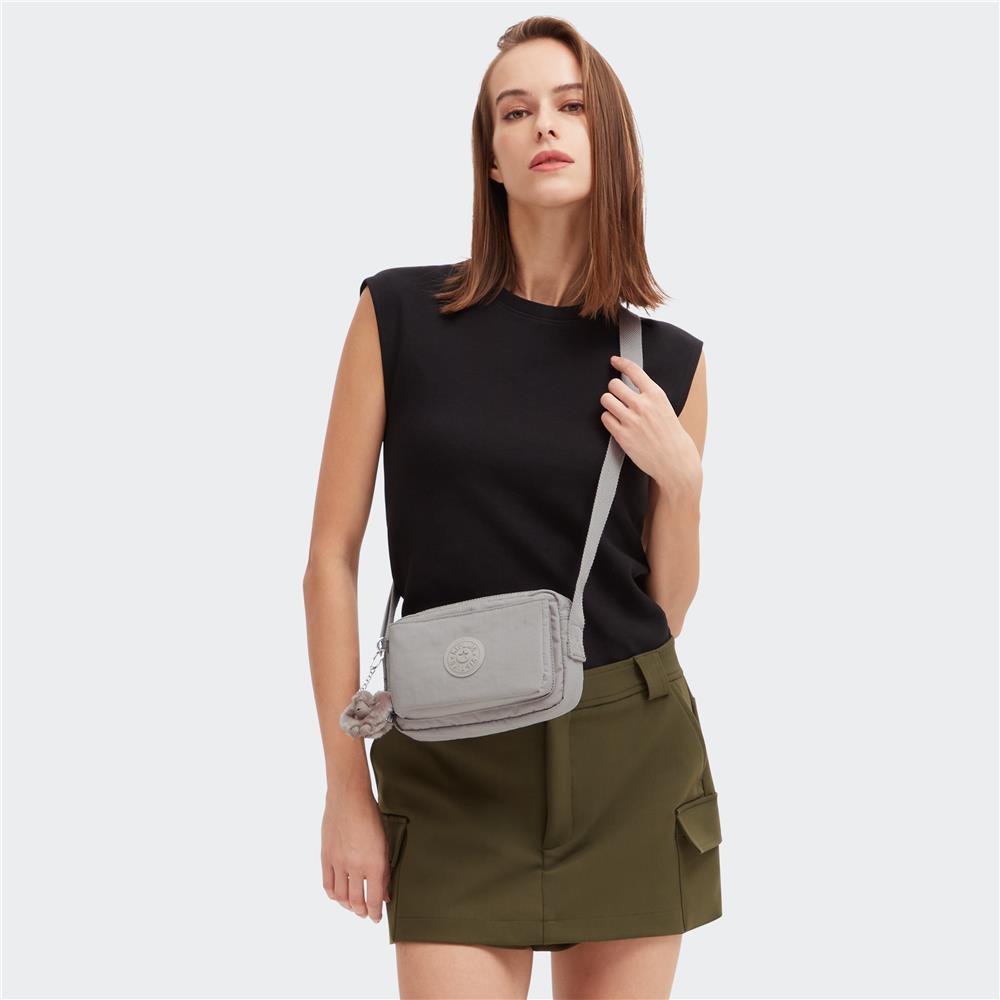 Kipling ABANU S, Kleine Umhängetasche, Grey Gris (grau), Schultertasche mit verstellbarem Schultergurt