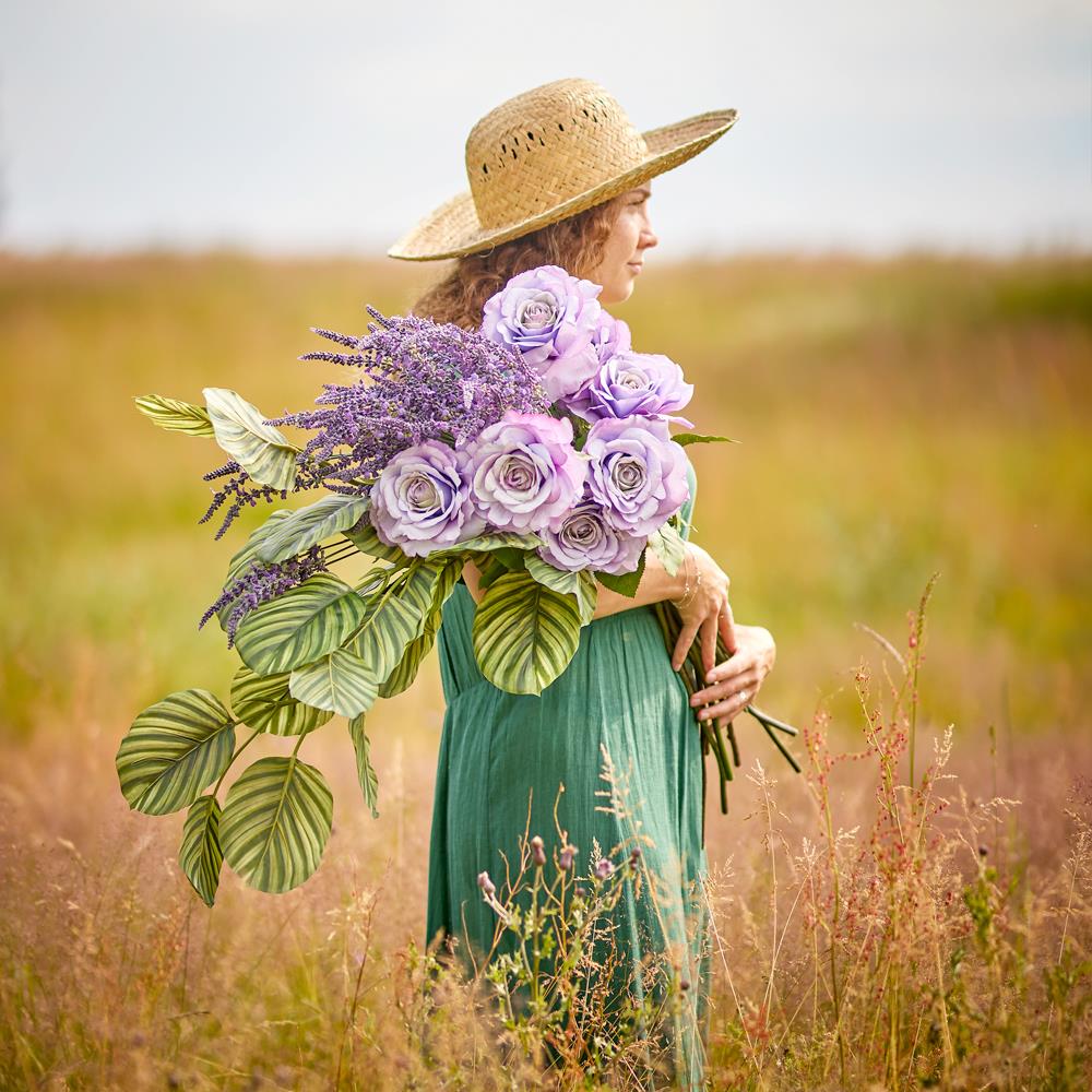 Bloomingville Rose Kunstblume Violett Rosenstrauß 66cm Dekostiel