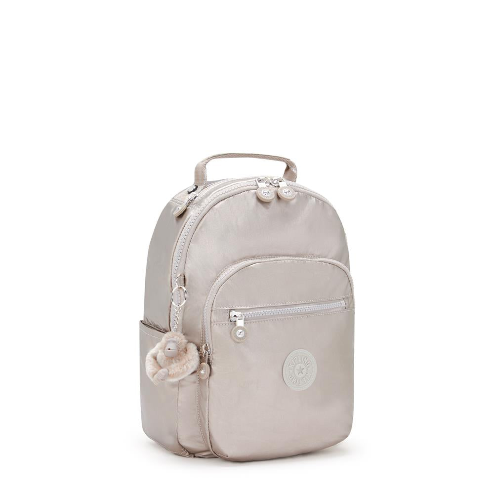 Kipling SEOUL S, Kleiner Schulrucksack mit 11-Zoll-Tabletfach, 14L, Metallic Glow (beige)
