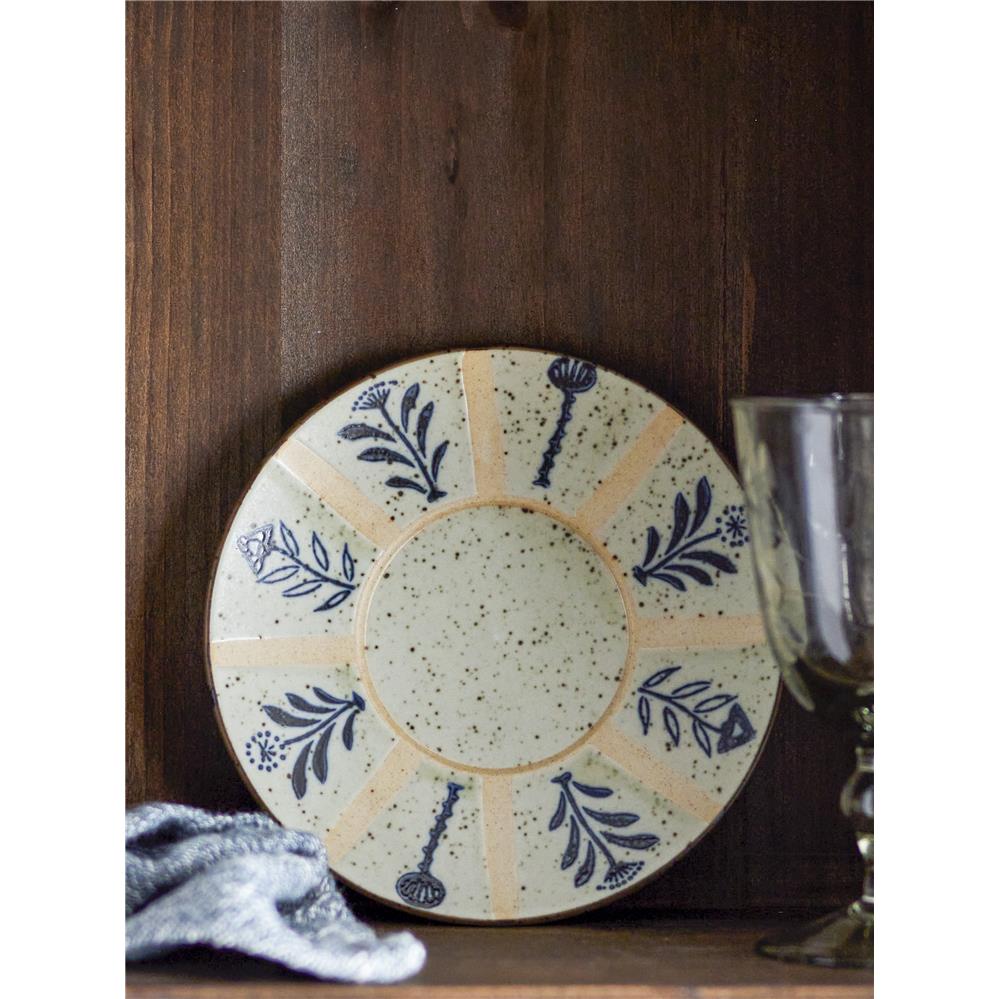 Bloomingville Leonie Teller in Beige/Blau, 16cm, aus Steingut