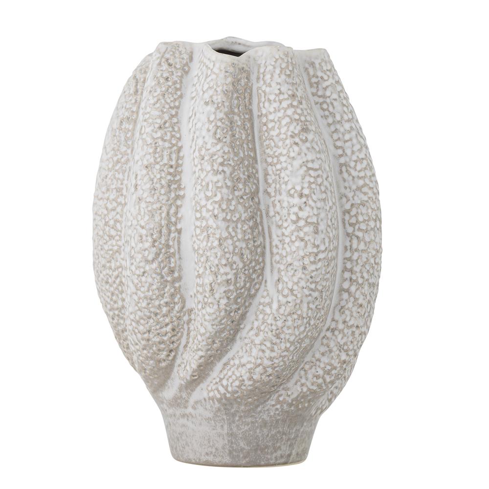 Bloomingville Cove Vase – Weiße Steingutvase mit Struktur und Wirbelform, 28 cm Höhe