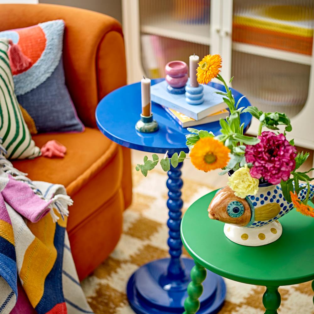 Bloomingville Ellar Beistelltisch blau - Hochglanz Tisch modern skulptural für Wohnzimmer & Sofa