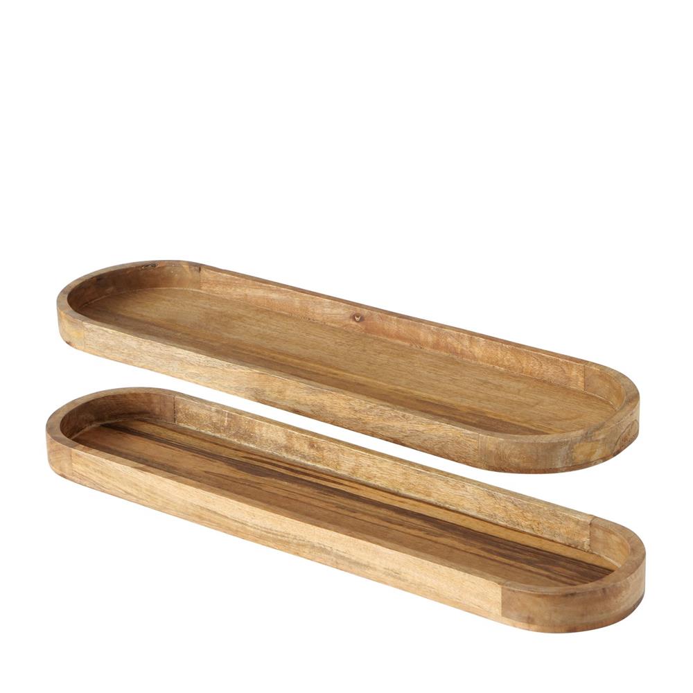 BOLTZE Tablett Tikko, 2er Set, Mangoholz, oval, 72 cm & 82 cm, Natur-Design